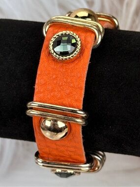 Burnt Orange Soft Leather Bracelet with Gold Accents